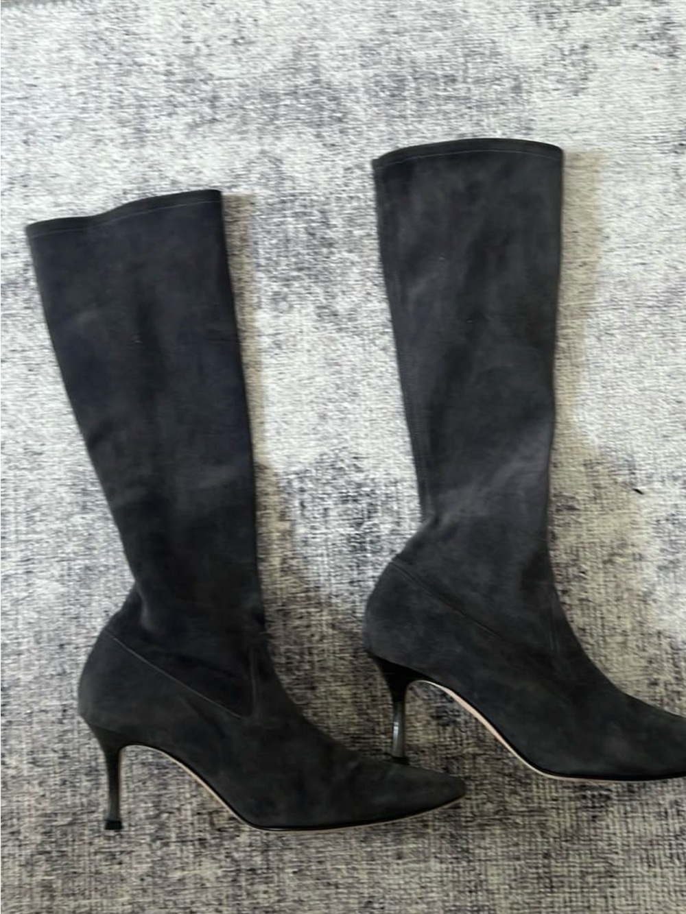 Manolo Blahnik Black Suede Knee-High Stiletto Boots